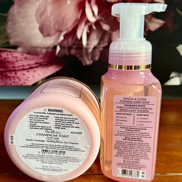 NEW 2-PC CHAMPAGNE TOAST 3-Wick Candle & Foaming Hand Soap Bath & Body Works - Picture 2 of 2